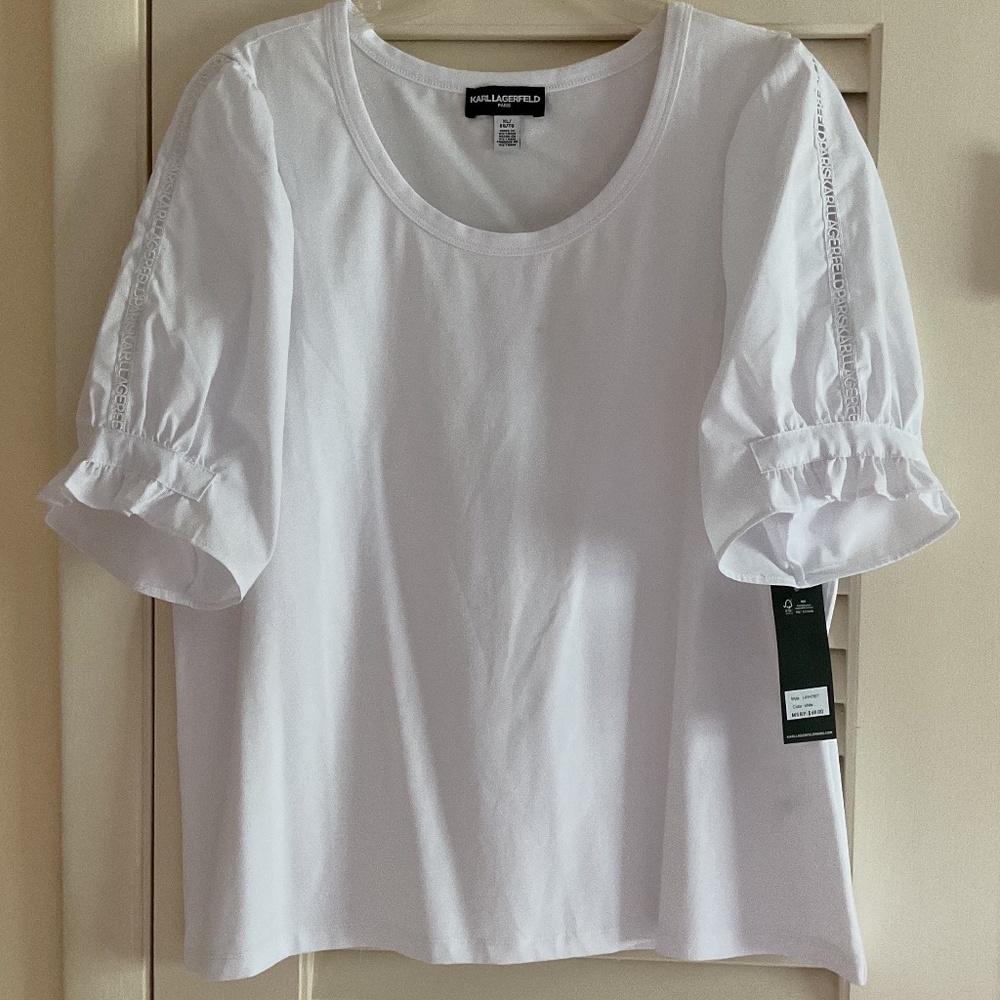 NWT KARL LAGERFELD White Short Sleeve Logo T-Shirt Size US XL